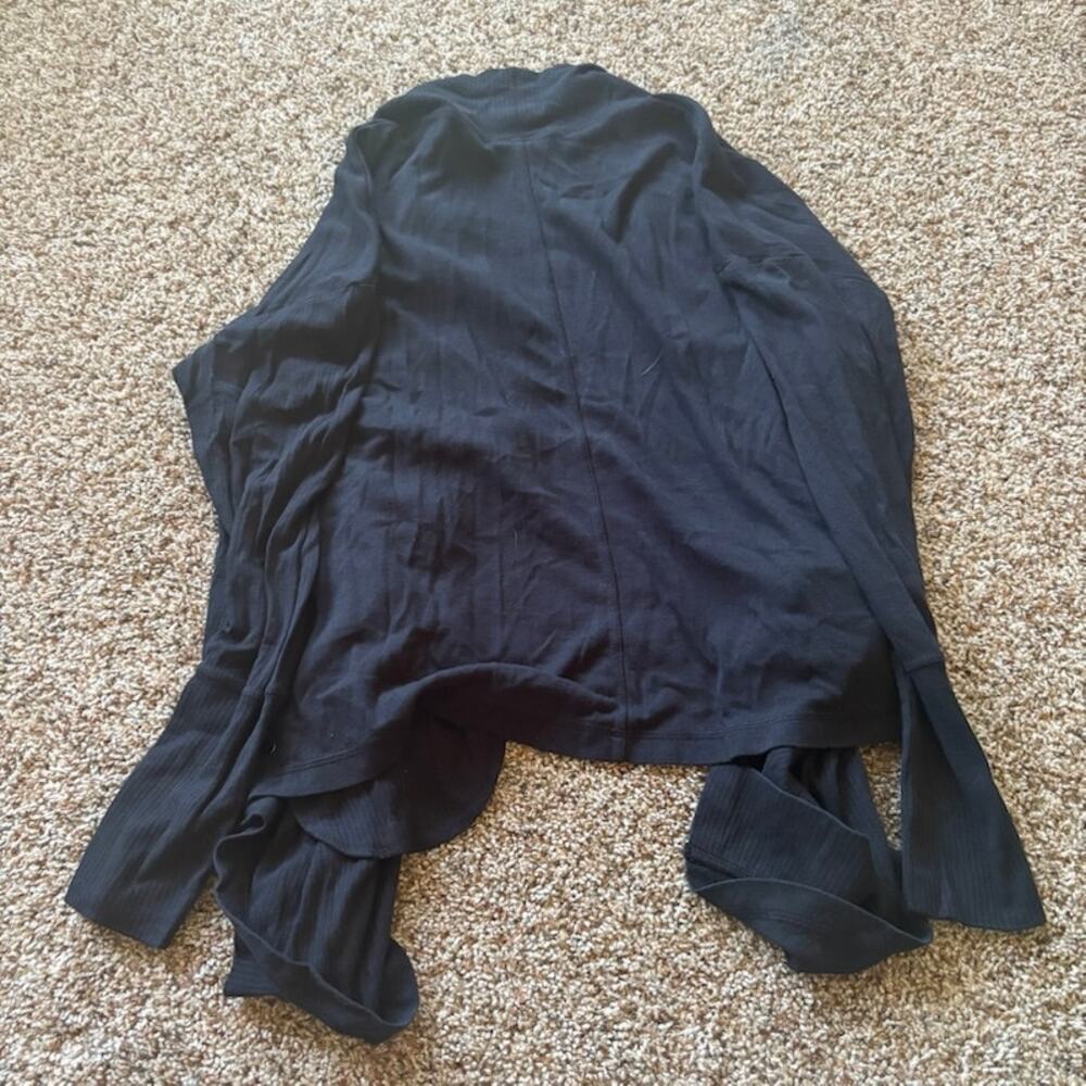 Z By Zella Size Large Black Open Front Cardigan Pockets Ribbed Knit Long Sleeve - Picture 7 of 7